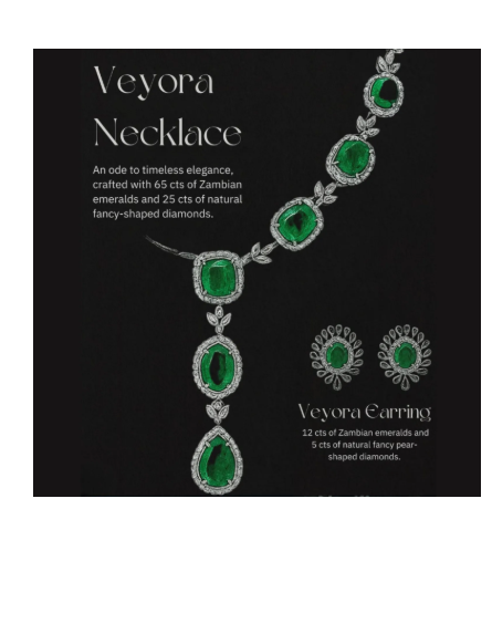 Arihantas Veyora emerald and natural diamond necklace with matching earrings